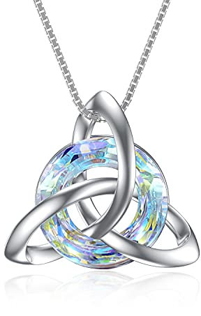 TOUPOP Keltische Halskette für Frauen Sterling Silber keltisch Knotenschmuck mit Aurora Crystal Celtic Geschenke für Irland Geburtstagsgeschenke für Frauen