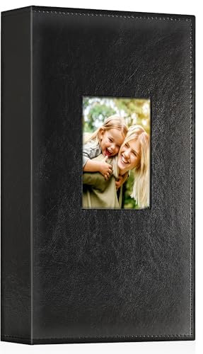 Ywlake Fotoalbum 10x15 300, Leder Einstecken Einsteckalbum für Querformat Fotos Bilder Schwarz