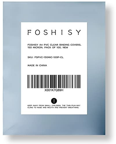 Foshisy PVC-Bindehüllen, transparent, A4, 150 Mikron, 100 Stück