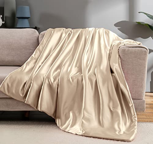 Vonty Satin Throw - Taupe Satin Blanket with Small Flowers, 50x60 Inches, Cooling & Silky, Wrinkle-Free Cable Knit for Couch, Sofa, Bed, Outdoor