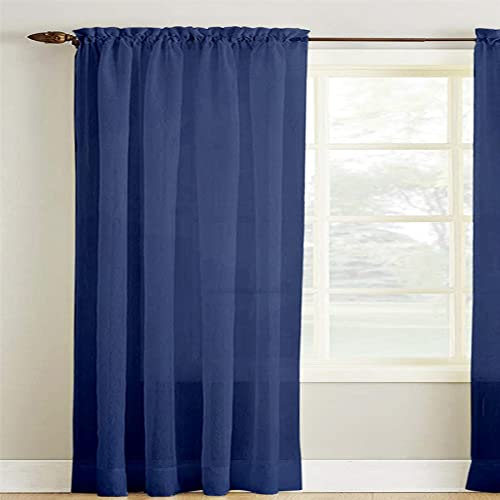 Slot Top Voile Curtain 1 Panel Mesh See Through Living Room Patio Door Drape Nursery Sheer Organza Net Curtain [Navy Blue, W:58 x D:54]