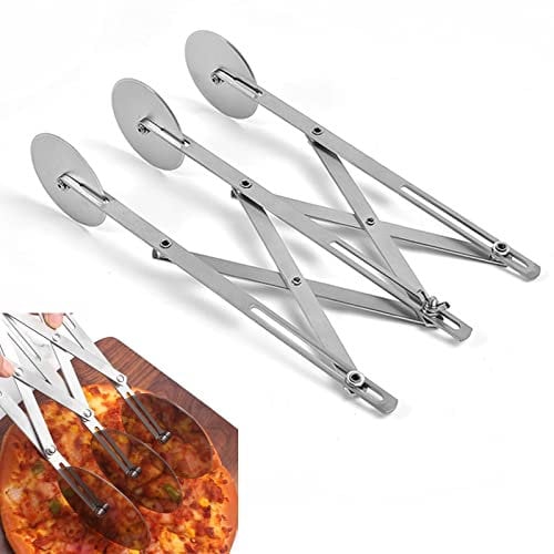Affettatrice per Pizza Tagliapasta, Affettatrice per Pizza Espandibile, Regolabili Tagliapizza, Taglierina da Pasticceria in Acciaio inox a 3 ruote, Per Pasticceria, Torta, Pasta, Pane, ecc