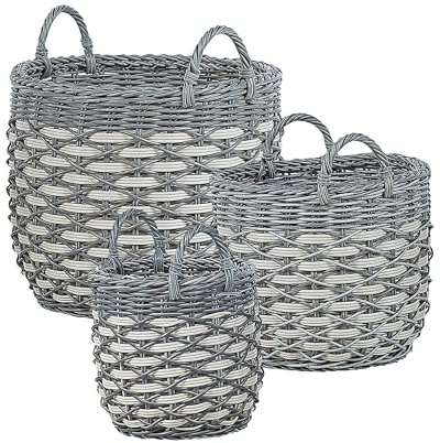 Moderne Blumenkörbe 3er Set aus PE Rattan grau/weiß Outdoor Gefira