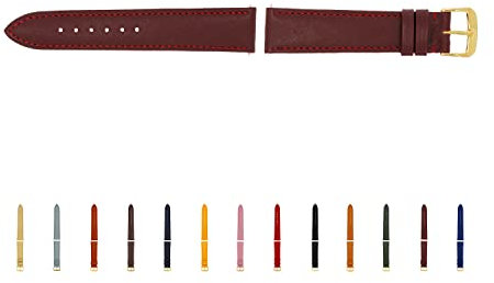 SELVA Uhrenarmband, 14-24 mm, Leder, zum Wechseln, Ersatzarmband für Smartwatch, made in Germany, Größe:22 mm, Farbe:Bordeaux mit goldener Schließe
