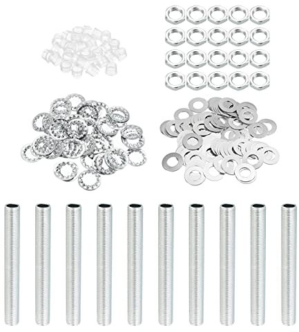PATIKIL M10 Filetage 8cm Lampe Tige Filetée Trousse avec Écrous Blocage Rondelles, Assortiment de Fixations pour Lustre Plafond Luminaire Bricolage, Placage Zinc