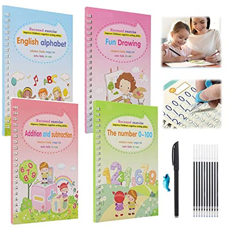 THEYUUKI Magisches Heft Englisch 4 Stück Kinder Magisches Heft Handschrift Übungsbücher Für Kinder Magisches Übungsheft Englisch Magisches Übungsheft Mit Stift Mit 8 Nachfüllungen 1 Stift Stifthalter