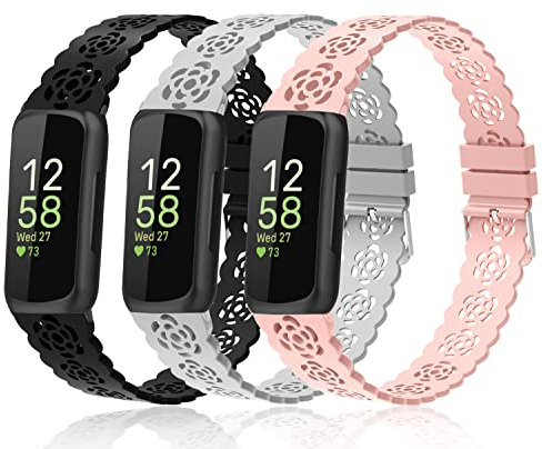 Nigaee 3 Pack Uhrenarmband Kompatibel für Fitbit Inspire 3/Inspire 2/Inspire/Inspire HR/Fitbit Ace 3/Ace 2 Armband, Sport Verstellbares Ersatzarmband Silikon Uhrenarmband Kompatibel für Damen