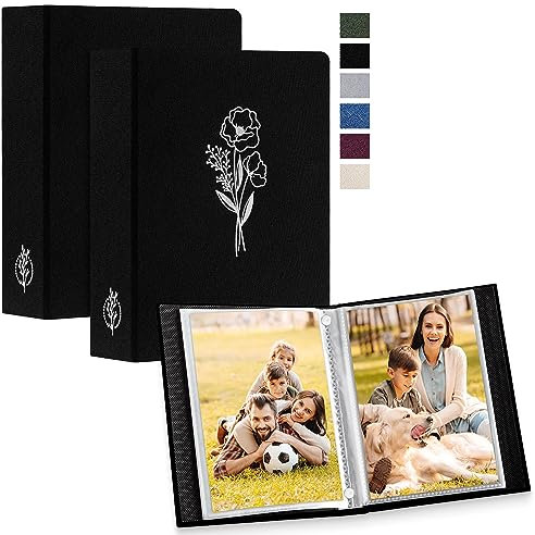 Lanpn Photo Albums 7x5 2 Packs, Linen Cover Small Acid Free Top Load Pocket Photo Book Picture Album Holds 52 Portrait Only 7 x 5 Picture (Black,13x18 cm)