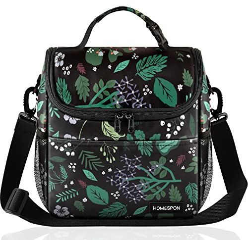 HOMESPON Kühltasche Klein Faltbar Isolierte Lunchtasche Picknicktasche Thermotasche für Frauen Erwachsene Lunchbox Behälter mit Schultergurt Fronttasche für Arbeit Picknick (Regenwald)