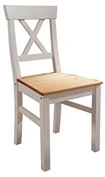 möbelando Holzstuhl WZ-0133 aus Kiefer massiv in weiß mit Absetzungen in eichefarbig. Abmessungen (BxHxT) 49x91x49 cm