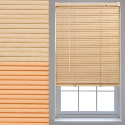FURNISHED Wood Effect PVC Venetian Window Blinds Trimmable Home Office Blind New - Natural 140cm x 150cm