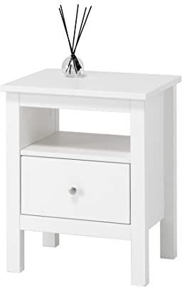 hagge home Skandinavisch Holz Nachttisch Nachttische Nachtschrank Nachtkästchen Bedside Table Nachtisch Beistellschrank Kommode Beistelltisch Mit Schublade Schlafzimmer 45x37 cm H55 cm Klein Weiß