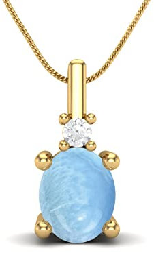 MOONEYE 5 x 4 mm ovale Larimar-Edelstein-Halskette aus 925er-Sterlingsilber mit klassischem Solitär-Anhänger für Damen, Gold-Vermeil