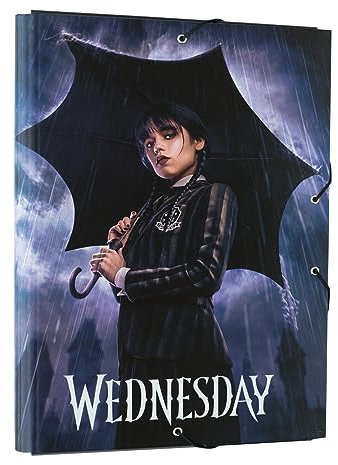 Grupo Erik Mappe A4 - Sammelmappe A4 Wednesday Addams Fanartikel Dokumentenmappe A4 mit Gummizug - Heftmapppe A4 Heftbox A4 Schulranzen Eckspanner Ordnungsmappe Büro Zubehör Schul Zubehör