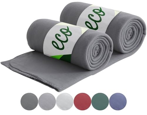 wometo 2er Set Eco Fleecedecken aus 100% recyceltem Material + OekoTex und GRS Zertifiziert 130x160 cm ca. 400 g - grau mit Anti-Pilling und Kettelrand