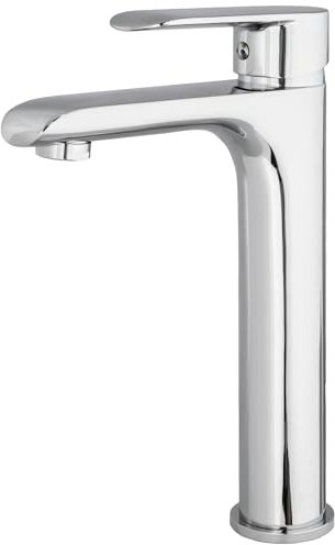 VALAZ Rubinetto Bagno Lavabo Alto Cromato | Miscelatore Lavabo Bagno Acqua Fredda e Calda, Risparmio Acqua | Installazione Facile | Ottone, Inossidabile, Elegante, Rotondo, Serie Turia