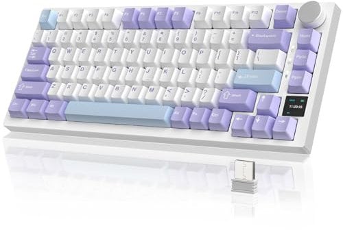 YINDIAO Ajazz AK820PRO Mechanical Keyboard with TFT Smart Display&Knob,2.4G Wireless/BT5.1/USB-C Wired,75% ANSI Layout,5 Sound Absorbing Foams,Hot-Swap Linear Switch,RGB Backlit,for PC,MAC (Purple)