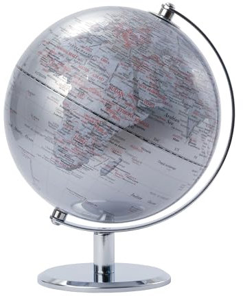 TROIKA Globus Ø 20 cm LUNAR Globus silber glänzende Meere & silberfarbene Landflächen, verchromter Metallfuß, weicher Filzboden bewegliche Achse - im hübschen Karton ideal zum Verschenken