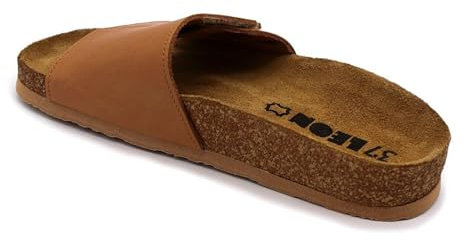 LEON 4022 Lederschuhe Sandalen Sandalette Clog Pantolette Komfortschuhe Hausschuhe, Damen, Braun, EU 36
