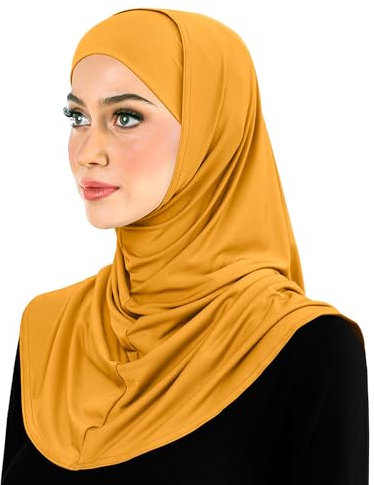 Middle Eastern Mall Amira Hijab 2 Stück Lycra Kopftuch mit Unterschalkappe für Damen, Goldenrod, Medium