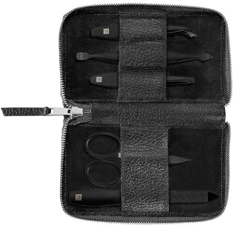 ZWILLING Maniküre-Set (5 teilig, Echtleder Etui, Druckknopfverschluss, Reiseset, mit Nagelschere und Nagelhautschneider), Premium, Black Edition