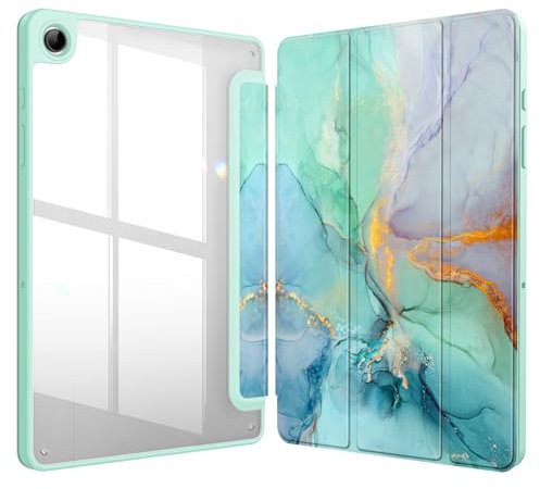 Fintie Hybrid Slim Case for Samsung Galaxy Tab A9 Plus/A9+ 5G 11 Inch 2023 Model (SM-X210/X216/X218), Shockproof Cover with Clear Transparent Back Cover, Auto Wake/Sleep, Emerald Marble