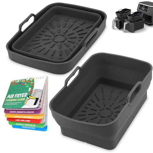 Accessoires Air Fryer, Silicone Moule Airfryer pour Ninja Foodi AF400EU/SL400EU/Moulinex 7,6L à 9,5L, Pliable Réutilisable Accessoire Kitchen avec Livre Cuisine Recette Magnétique (2 Pack, Noirs)