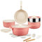 IKTU Set di pentole e padelle in ceramica antiaderente rosa, 19 pezzi set di pentole antiaderenti con manico staccabile RV campeggio induzione cucina set di pentole antiaderenti, PFAS PFOA e PTFE