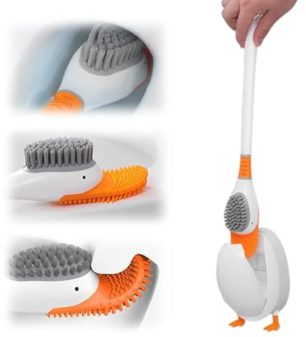 Diving Duck Toilettenbürste und Halter Set - Kreative Silikon Klobürste für Badezimmer und Wohnmobile Mit Aufbewahrung (Weiß)