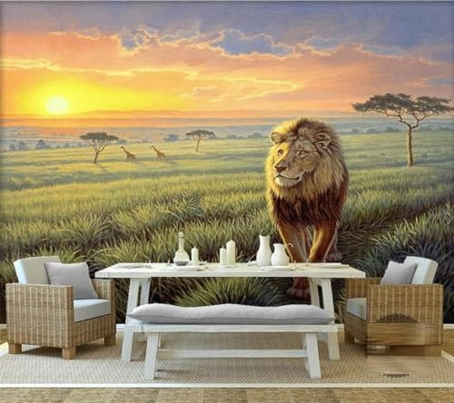 YueMingDi 3D papier peint salon canapé lion prairie tv chambre papier peint fond d’écran salon murale200cm×140cm