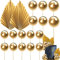 Xsstarmi 28 Pack Paper Palm Fan Cake Topper Balls Cake Pick for Baby Shower Wedding Bridal Shower Birthday Party Cake Decorations Supplies Gold
