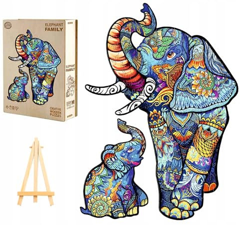 PASJO - Holzpuzzle Erwachsene mit Elefantmotiv 265 Teile 43,6x31,7 cm - Geschenkidee für Kinder - Holz Puzzle Elefant - Einzigartige Tierförmige Holz-Puzzle - Creative Jigsaw aus Holz für Erwachsene