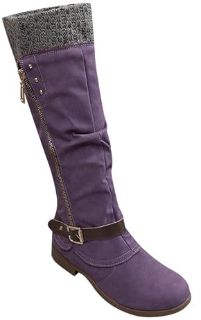 Generico Stivali in Gomma Donna Anfibi Pelle Donna Scarpe da Donna Invernali e Autunnali con Fibbia per Cintura Caldi Stivali da Neve per la casa Viola Stivali Donna Gomma Alti Scarpe (Purple, 39)