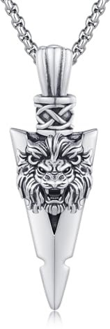 MEDWISE Löwe Halskette 925 Sterling Silber Kette Löwe Herren Pfeilspitze Kette Keltisches Anhänger Amulett Löwe Schmuck für Herren Männer Jungen Damen Geschenke 20+2'' Edelstahlkette Weihnachts