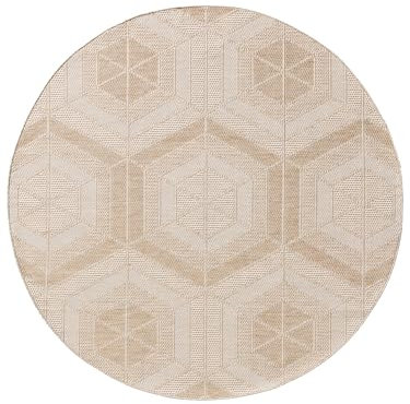 benuta Nest Teppich Bronco - Kunstfaser - Outdoor geeignet - Rund & im Style: Geometrisch, Minimalistisch - Pflegeleicht für Wohnzimmer Schlafzimmer, Cream, ø 160 cm rund