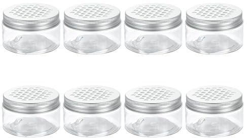 sourcing map 8 Pcs Empty Scent Beads Storage Container 3.4oz/100ml Air Freshener Tins Round Refillable Spice Containers Plastic Jars Sample for Travel Storage