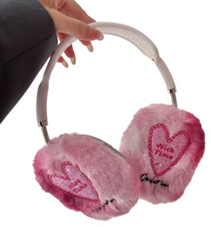 GULVQYF Cute Glitter Love Heart Plush Case for AirPods Max Headphones,Funny Fluffy Soft Cover for Girls, Accessories Protective Cover for AirPods Max (Pink)