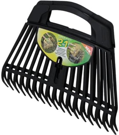 Laubgreifer 2er-Set - 38 cm Laubbesen & Harke aus Kunststoff | Schwarze Fächerbesen mit 17 Zinken, ergonomische Laubfächer und Schaufel für Gartenabfälle, 45 cm Arbeitsbreite