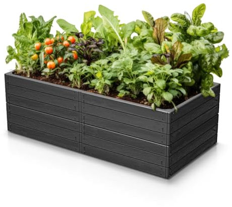 Jurhan Rechteckiges Hochbeet aus Kunststoff, Pflanzkasten für Gemüse, Kräuter und Blumen, Anthrazit 149,2 cm x 75,6 cm x 25 cm
