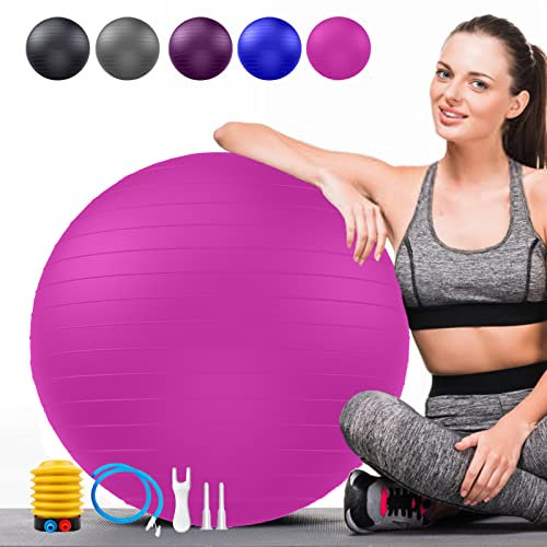 Weich Gymnastikball Groß, Berstschutz Sitzball büro Ergonomisch Unterstützt 2200lbs, Yoga Ball Softball Fitnessball mit Pumpe für Schwangerschaft Balancegeräte Gymnastik Exercise Gym Fitness Pilates