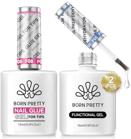 Born Pretty Nail Prep Dehydrator und Nagelkleber Für Kunstnägel Set 6 in 1 Stark Nail Glue Extra Für Nagelverlängerung Gel, Blooming Gel, Base Top Coat, Aufbaugel und Verstärkungsgel