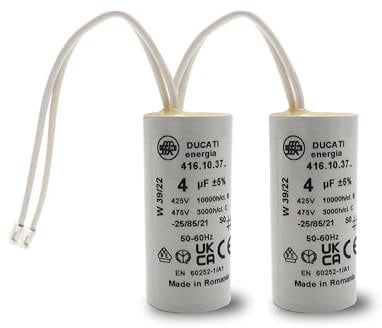 2 Condensateur 4 uF à connecteurs - Pour moteur de volet roulant Bubendorff - Cylindrique pour réparation - Haute qualité et longue durée de vie - Fond plat - 250 V - Condensateur Ducati Energia