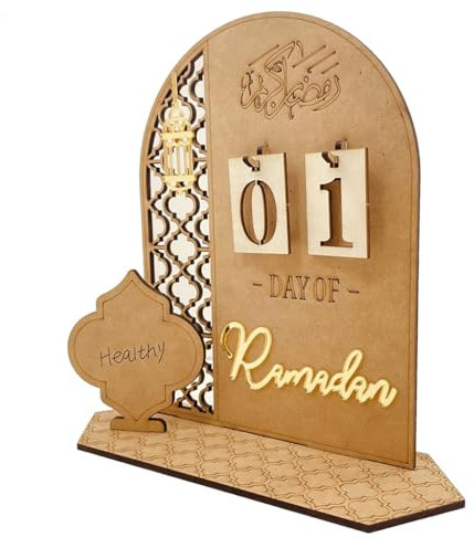 Ramadan Adventskalender Holz Eid Mubarak Countdown Kalender Tracker Datum für Kinder Geschenk DIY 2025 Arabisch Muslim Islamische Urlaub Tisch Home Dekorationen Countdown Kalender (L-1)