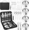AROMUJOY Set de Couverts de Camping 20 Pièces pour 4 Personnes, Vaisselle Camping Ensemble Inox, Ustensiles de Plein Air avec Sac à Couverts Portable pour la Randonnée, L'escalade, Barbecues, Argent