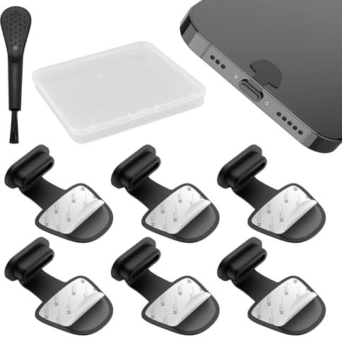 6 Stück USB C Staubschutz Set,USB C Reinigungsset, Handy Reinigungsset,Silikonhülle USB Ladebuchse Staubschutzkappe,Kompatibel mit iPhone15/15Pro/15ProMax,Google,Samsung,Galaxy (8 Stück schwarz)