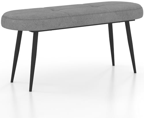 COSTWAY Sitzbank 113 cm, Polsterbank mit Kissen & Metallbeinen, Ottomane bis 300 kg Belastbar, Schminkbank Bettbank für Flur, Wohnzimmer, 113 x 40 x 48 cm (Grau)