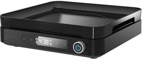 Cooktron Induktionskochplatte mit Grillplatte -Portable Induktionskochfeld 1 Brenner mit abnehmbarem Eisen Guss Grillpfanne Antihaft, 2000W, Touchsteuerung & Drehknopf für Camping/Küche/Outdoor