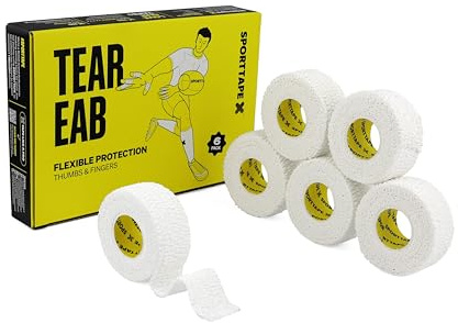 SPORTTAPE Elastic Adhesive Bandage - 6 Rolls, 2.5cm x 4.5m - Tearable EAB | Tear Lite Thumb, Hand & Finger Support for Rowing, Weightlifting & Golf Grip Tape - Toe Taping & First Aid Strapping