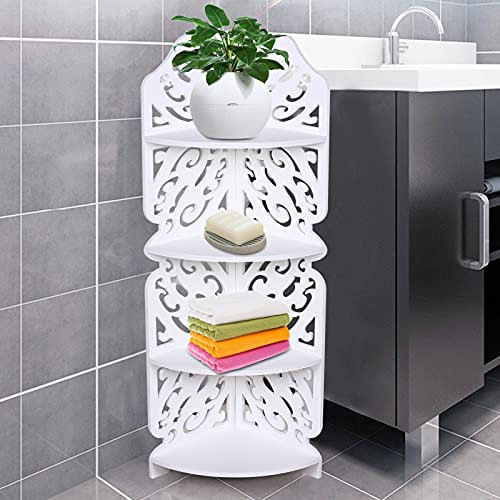 Étagère d'angle debout à 4 niveaux pour salle de bain, douche, étagère de salle de bain, support de plantes, blanche, 19 x 19 x 80 cm