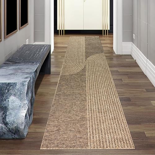 Teppich-Traum In- & Outdoor Teppich Bogenmuster Beige Braun 80x250 cm | Pflegeleicht, schmutzabweisend, wetterbeständig und strapazierfähig, für Balkon, Terrasse, Wohnzimmer, Schlafzimmer, Büro